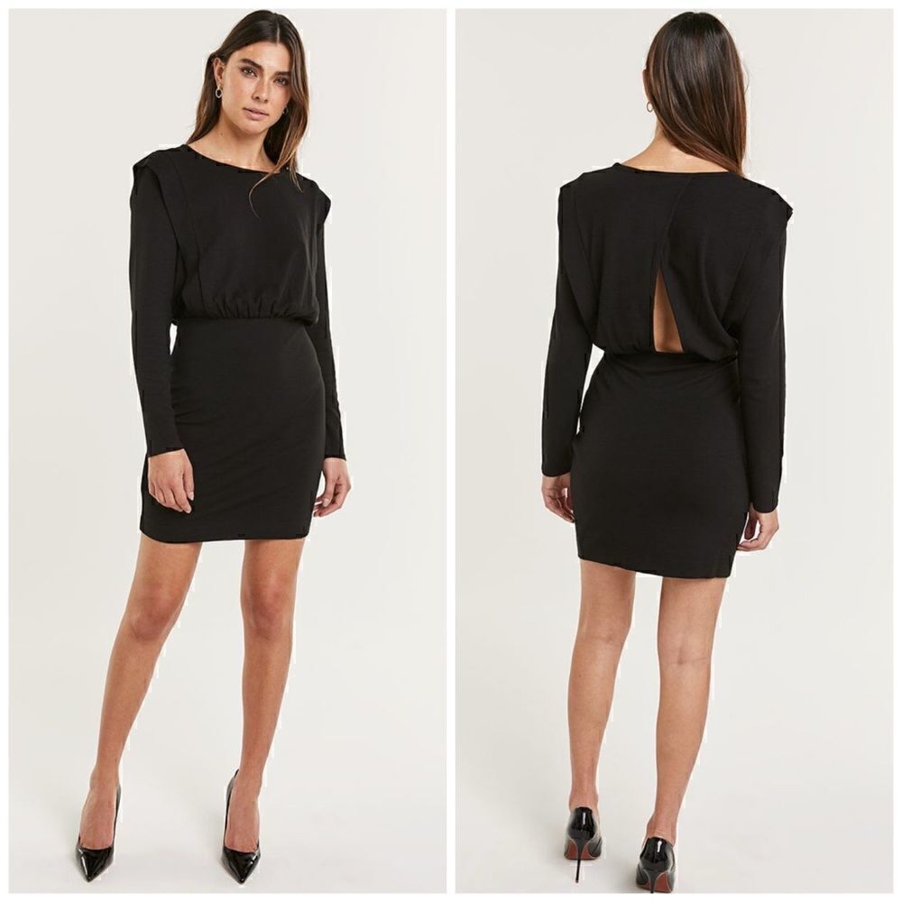 Susana Monaco Long Sleeve Mini Dress Cut-Out Back || SZ M || Charcoal Gray